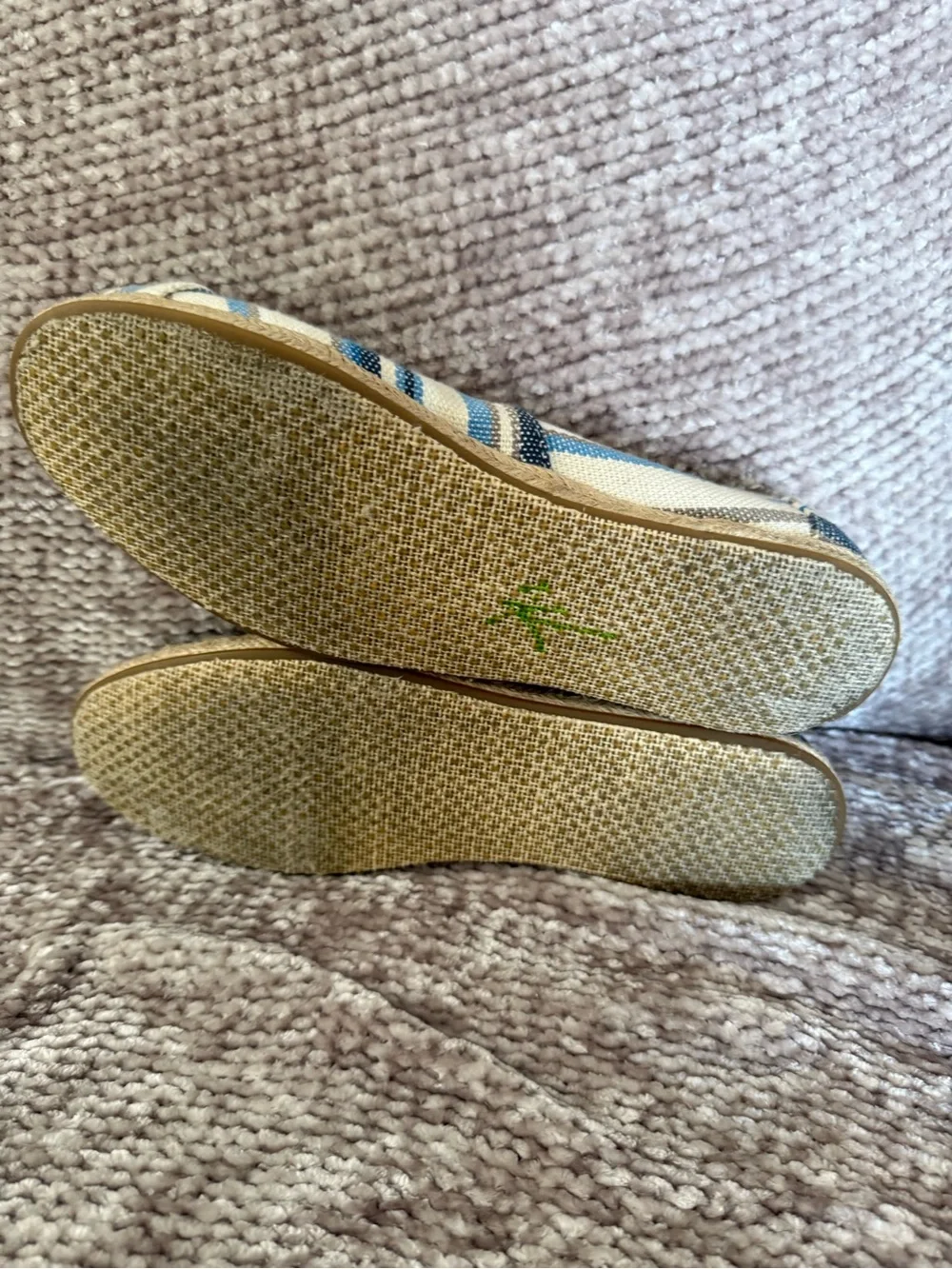 Toms Blue Off White Gray Striped Slip On Woven Texture Espadrilles Flats 7.5